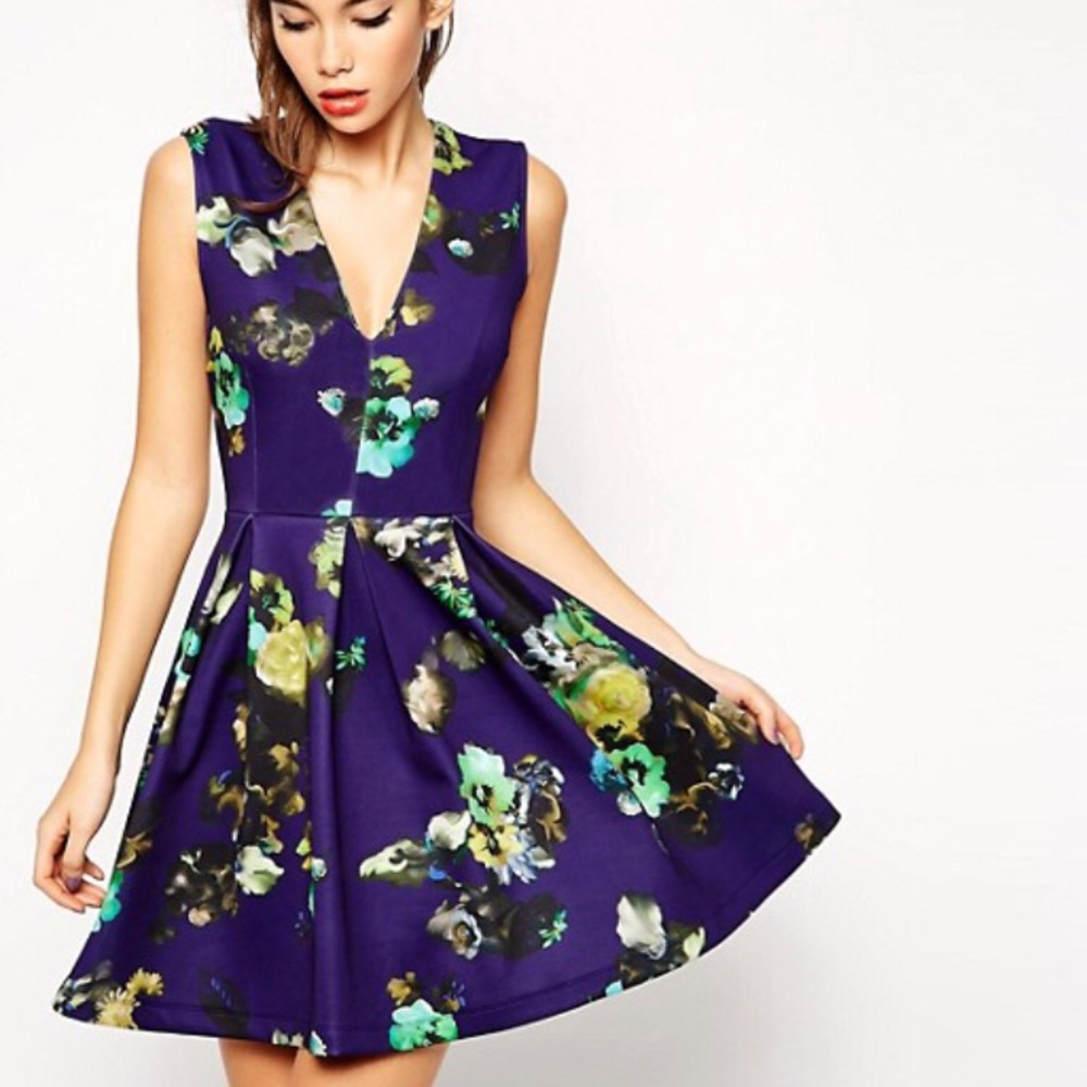 ASOS Blue Floral Skater Dress